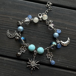 Whimsical Celestial Bracelet: Handmade Beaded Moon & Star Charm