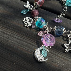 Whimsical Beaded Bracelet: Celestial Roses, Moon & Stars Charm