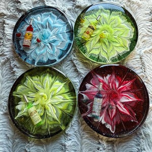 Wine Bottle Bloom Coaster | Reversible | Resin Coaster | Resin Art | Unique Home Decor |