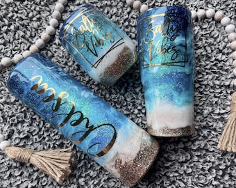 Beach Wave Tumbler | Iridescent Glitter, Personalized Gift