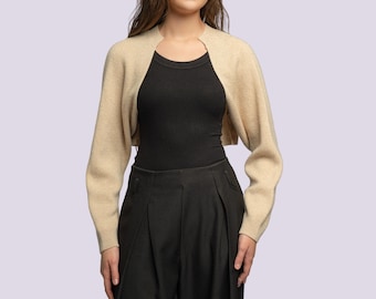 100% Mongolian Cashmere Women's Cropped Cardigan, Women's Cashmere Bolero, Stylish Cashmere Cardigan