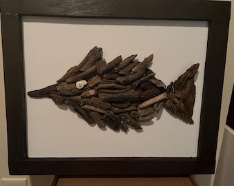 流木魚の額入りキャンバスウォールアート