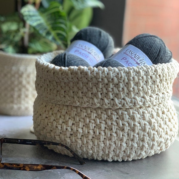 Crochet Basket Pattern Perfect for nursery, toy, linen, bathroom and dog toy storage. Sustainable crochet basket perfect home and gifts.