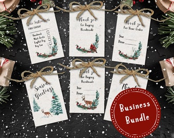 Printable Care Tags, Price Tags, Thank You Tags for handmade, crochet items. HANDMADE BUSINESS BUNDLE Winter Wonderland Farmhouse Style