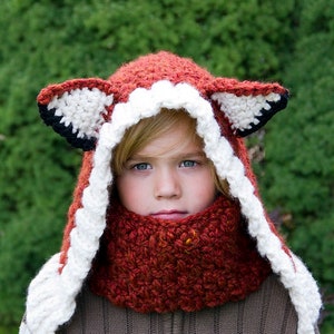 Crochet Cowl and Hood Pattern  This Crochet Fox Cowl and Hood Pattern Includes Sizes 1 Year to Adult