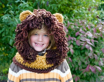 Crochet Lion Hat Pattern - Crochet Lion Hood and Cowl - Toddler to Adult