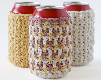 Crochet Cozy Pattern, Brighton Crochet Cozy Pattern and Video Tutorial, Crochet Can Cozy with Bottom, Beer Bottle Cozy, Crochet Cozy Pattern