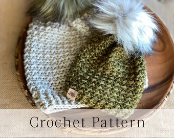 Crochet Hat Pattern, The Brookside Slouchy Beanie Hat Pattern for Women, Kids, Men, Baby, Boys and Girls.  Great for Fall and Winter.