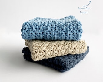 Crochet Dishcloth Pattern with Video - Brighton Crochet Dish Cloth Pattern Farmhouse Style Great for Bathroom & Kitchen Solid or Stripes