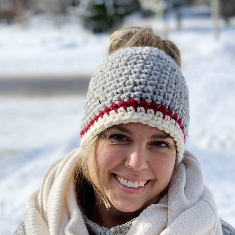 Crochet Pattern Easy Crochet Messy Bun Hat Pattern Etsy