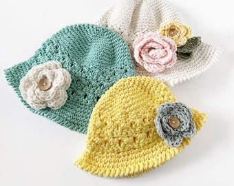 Lacey Crochet Bucket Hat Pattern With Roses for Babies, Toddler, Children & Women - Easy Crochet Bucket Hat Pattern for Spring and Summer