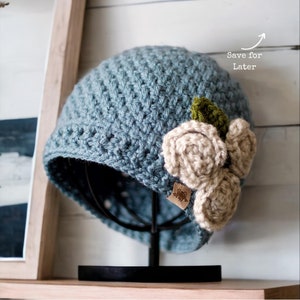 Crochet Hat Pattern with Roses. Brighton Crochet Beanie Pattern Sizes included for babies, toddlers, children and adults.