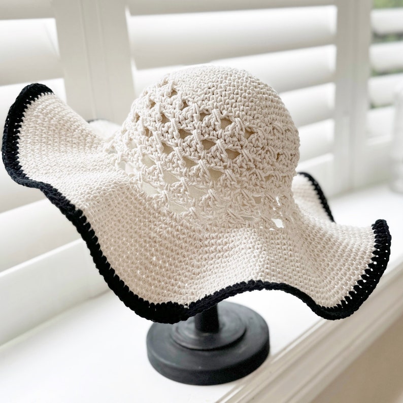 Crochet Sun Hat Pattern, For Baby, Toddler, Children and Women The Chloe Crochet Summer Hat Pattern, features wide brim and video tutorial image 4