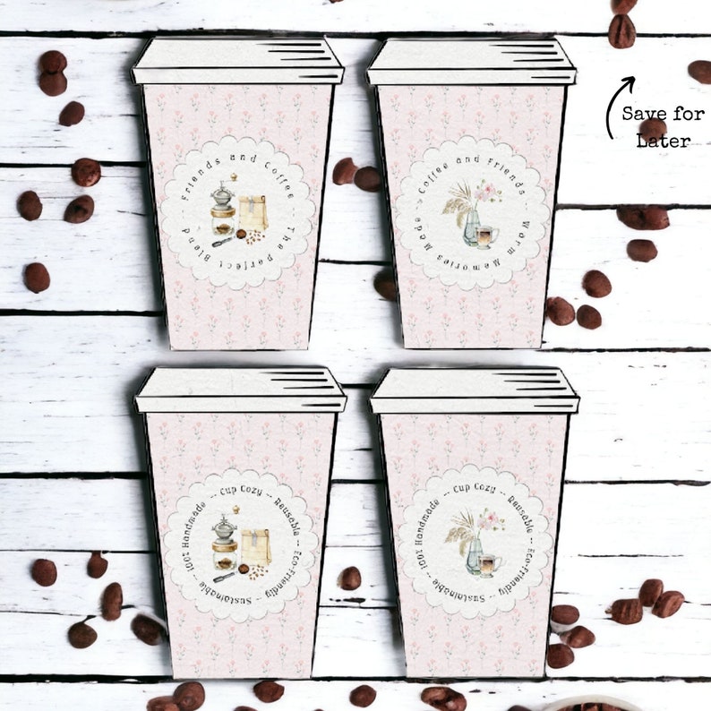 Printable Coffee Sleeve Display Inserts Templates Friendship Theme, Coffee Cup Template Insert Card for Crochet Cup Cozy 20 Designs in All. image 6