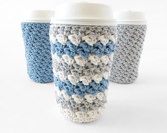 Crochet Cup Cozy Pattern with Bottom, The Rainer Easy Coffee Sleeve, Koozie Crochet Pattern with Video, Re-Usable Coffee Sleeve Download