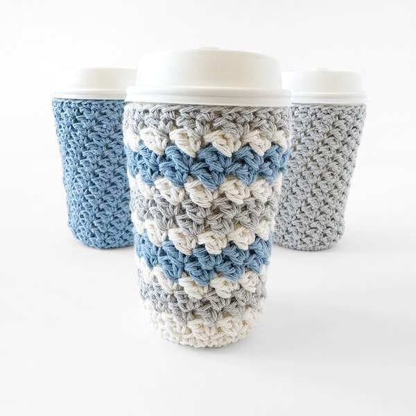 Crochet Cup Cozy Pattern with Bottom, The Rainer Easy Coffee Sleeve, Koozie Crochet Pattern with Video, Re-Usable Coffee Sleeve Download