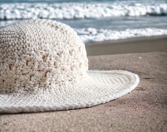 CROCHET PATTERN, The Lacey Crochet Sun Hat Pattern with Video, Crochet Summer Hat Pattern for Women, Wide Brim Hat with Wire or Floppy Brim