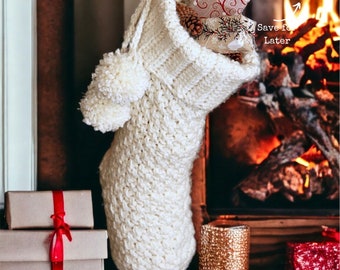 Crochet Christmas Stocking Pattern - with video support - The Brighton Christmas Stocking great for the holidays and mantel decorating