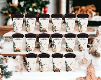 Cup Cozy Printable Coffee Cup Template Cardboard Sleeve Display - Winter Animal Theme Cottagecove