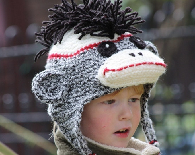 CROCHET PATTERN SOCK MONKEY HAT Sizes Newborn to Adult to Sell