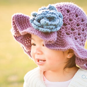 Crochet Sun Hat Pattern, For Baby, Toddler, Children and Women The Chloe Crochet Summer Hat Pattern, features wide brim and video tutorial image 9