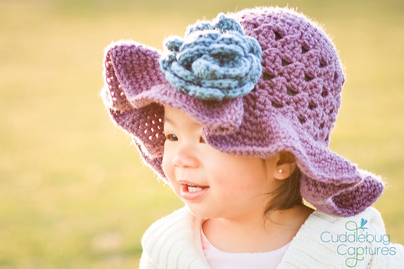 Crochet Sun Hat Pattern, For Baby, Toddler, Children and Women The Chloe Crochet Summer Hat Pattern, features wide brim and video tutorial image 9