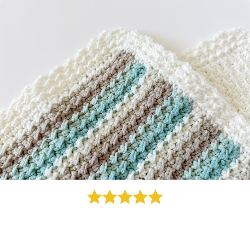 three crochet dishcloths made using the crochet crunch stitch clothes are in aqua cream and brown with a contrast border