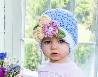 Crochet Hat Pattern The Montgomery Beanie crochet hat pattern includes individual instructions for 5 sizes as well as  leaves and flowers