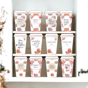 Printable Coffee Cup Sleeve Template, Fall, Thanksgiving Theme. Downloadable Coffee Cozy Display, Gift Insert. 12 Different Designs.