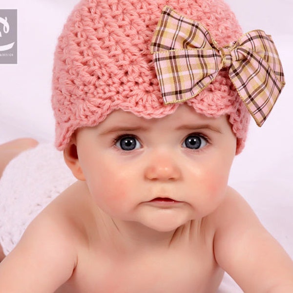 Crochet Hat Pattern Sweet Scalloped Beanie Includes Sizes Newborn to Adult