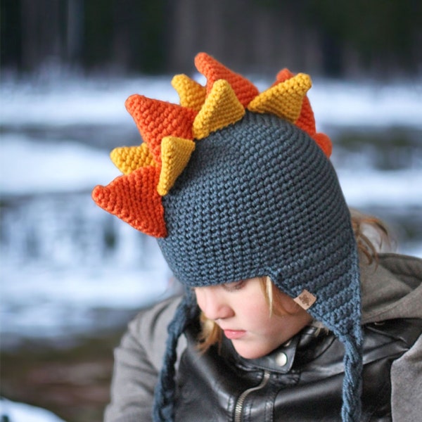Kids Crochet Hat Pattern -  Crochet Dinosaur Hat - Beginner Crochet Pattern - Crochet Beanie Pattern - Sizes Newborn to Adult