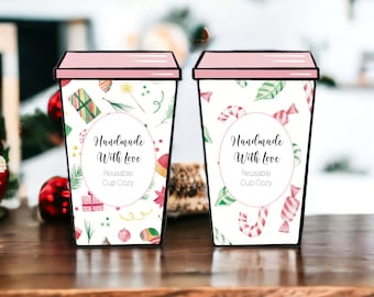 Coffee Sleeve Cardboard Display Printable Cup Cozy Template for the Holidays - Pink Christmas for Crochet, Knit or any Handmade Coffee Cozy