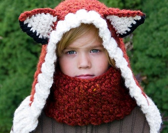 Crochet Hood Pattern Fox Hood and Cowl Crochet Hood Pattern Includes Childrens to Adult Sizes