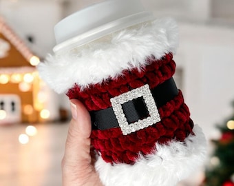 Santa's Belly Crochet Cup Cozy Pattern for Christmas Gifts – A Fun Stocking Stuffer, Tea Cozy, or Coffee Cup Sleeve – Perfect Teacher Gift