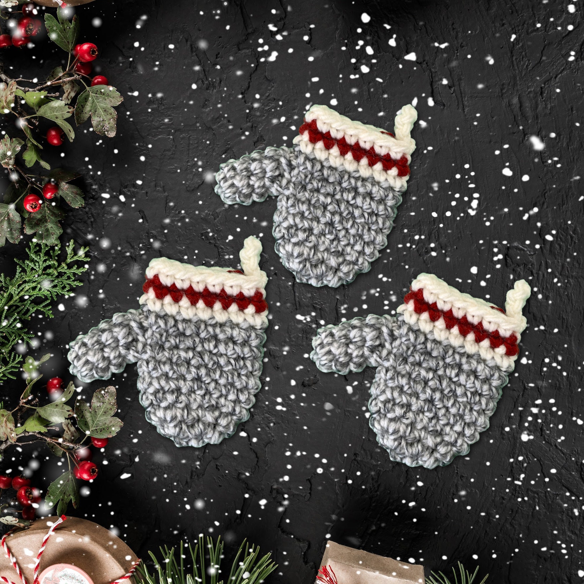 Crochet Christmas Pattern Crochet Mitten Ornament Pattern Etsy