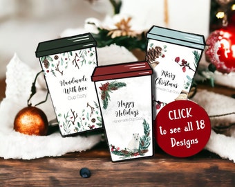 Christmas Cup Cozy Printable Coffee Cup Template, Cardboard coffee sleeve for crochet knit or sewn cup cozies for display.