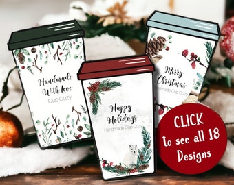 Holiday Cup Cozy Printable Coffee Cup Template - Cardboard coffee sleeve for crochet knit or sewn cup cozies