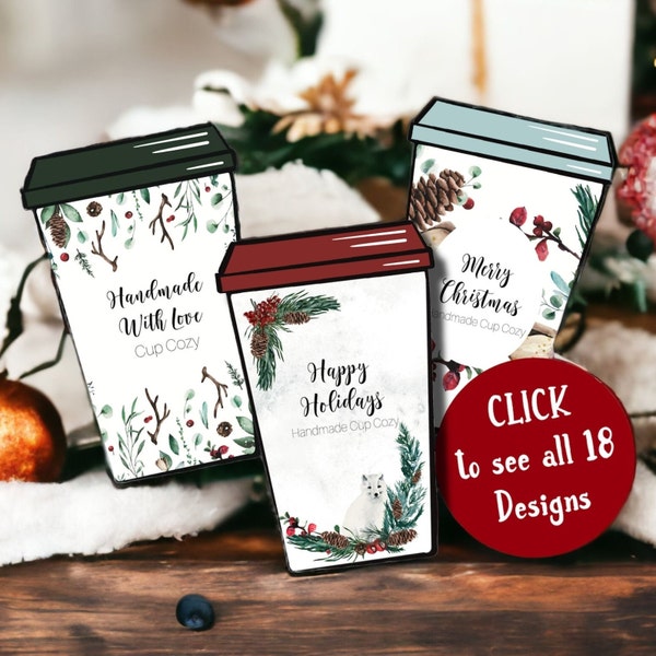 Holiday Cup Cozy Printable Coffee Cup Template - Cardboard coffee sleeve for crochet knit or sewn cup cozies