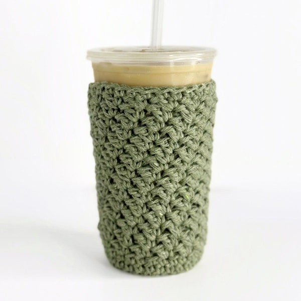 Crochet Cup Cozy Pattern with Bottom, The Rainer Easy Coffee Sleeve, Koozie Crochet Pattern with Video, Re-Usable Coffee Sleeve Download