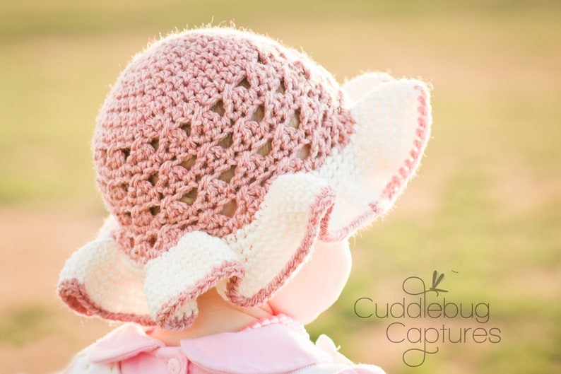 Crochet Sun Hat Pattern, For Baby, Toddler, Children and Women The Chloe Crochet Summer Hat Pattern, features wide brim and video tutorial image 10