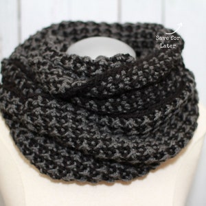 black and grey textured that looks like houndstooth crochet cowl