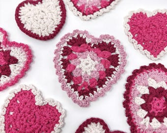 Granny Stitch Crochet Heart Pattern - Crochet Hearts PDF with Video Tutorial for Valentine’s Day Decor, Heart Garland, Coaster, and Appliqué