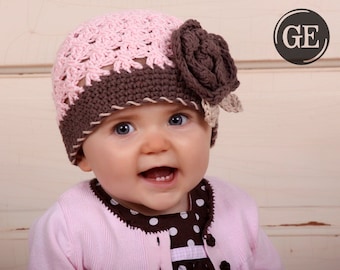Crochet Pattern - Crochet Summer Beanie - Crochet Beanie - Warm Weather Beanie Pattern Chloe Scalloped Beanie with Rose Digital Download