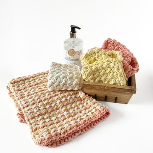 Crochet Dishcloth Pattern – Crunch and Clean – Easy Towel & Dishcloth Set – Cotton Yarn Kitchen Set – Includes Scrubby Crochet Dishcloth PDF
