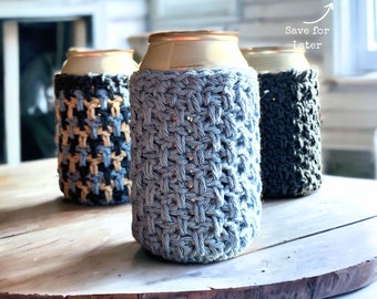 Crochet Cozy Pattern, Brighton Crochet Cozy Pattern and Video Tutorial, Crochet Can Cozy with Bottom, Beer Bottle Cozy, Crochet Cozy Pattern