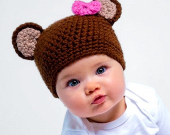 Crochet Baby Bear Hat Pattern, Sizes Newborn to Adult, DIY Flower, Earflap, and Tie Instructions, Video Tutorial for Basic Beanie Version