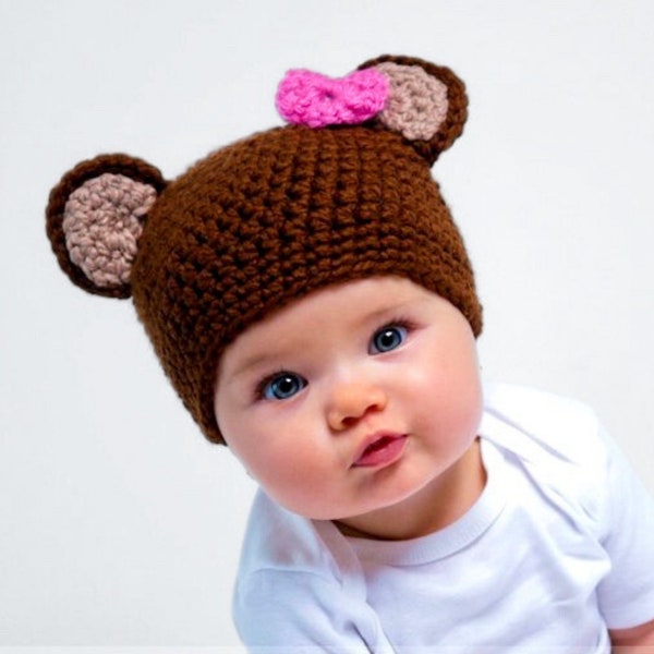 Crochet Baby Bear Hat Pattern, Sizes Newborn to Adult, DIY Flower, Earflap, and Tie Instructions, Video Tutorial for Basic Beanie Version