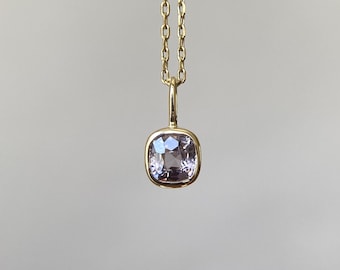 14K Solid Gold 0.54 Carat Natural Very Light Pink Spinel Charm Dainty Spinel Fine Jewelry Pendant