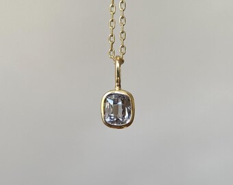 14K Solid Gold 0.49 Carat Natural Light Gray Spinel Charm Dainty Spinel Fine Jewelry Pendant