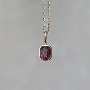 14k Solid Gold 0.58 Carat Natural Plum Red Spinel Bezel Set Charm Pendant